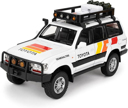 Land Cruiser LC80 1:24 Model Car, Pull Back Diecast Collectible Car with Sounds＆Lights for Kids Boys Girls and Adults, Gift White