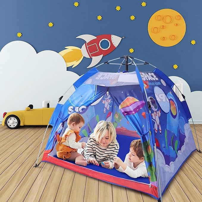 Kids Space Theme Play Tent, Easy Set Up Spaceship Playhouse for Boys and Girls Indoor Outdoor, 51.2" L × 51.2" W × 47.2" H