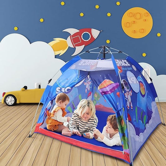 Kids Space Theme Play Tent, Easy Set Up Spaceship Playhouse for Boys and Girls Indoor Outdoor, 51.2" L × 51.2" W × 47.2" H