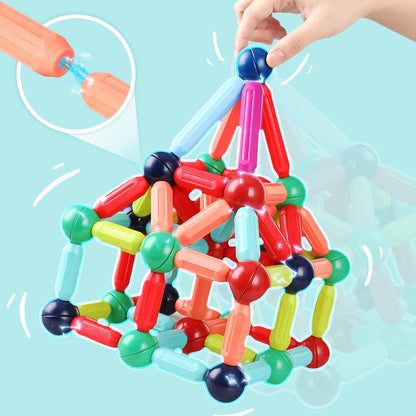 128Pcs Magnetic Building Blocks Educational STEM Learning Toy for Kids 3+, Boys &amp; Girls. Multicolor Magnet Stick with Balls Game Set (128 Pcs)