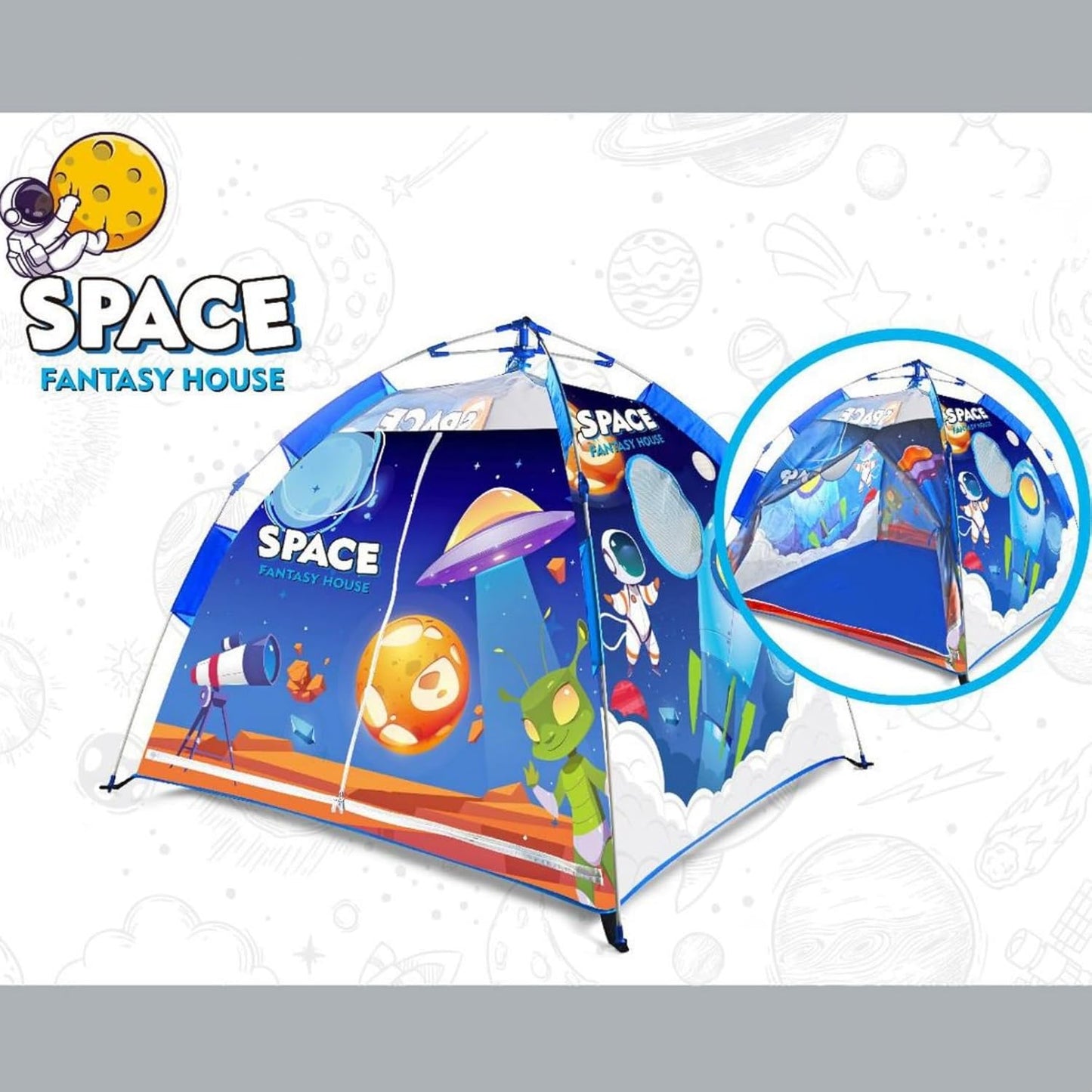 Kids Space Theme Play Tent, Easy Set Up Spaceship Playhouse for Boys and Girls Indoor Outdoor, 51.2" L × 51.2" W × 47.2" H