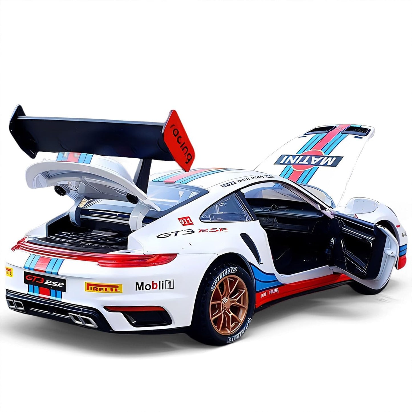 سيارات سباق رياضية بورش 911 GT3 RS RSR Turbo S بمقياس 1:24، سيارة سحب للخلف مزودة بإضاءة وصوت، مناسبة للأولاد من سن 4 إلى 7 سنوات 