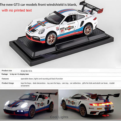 سيارات سباق رياضية بورش 911 GT3 RS RSR Turbo S بمقياس 1:24، سيارة سحب للخلف مزودة بإضاءة وصوت، مناسبة للأولاد من سن 4 إلى 7 سنوات 