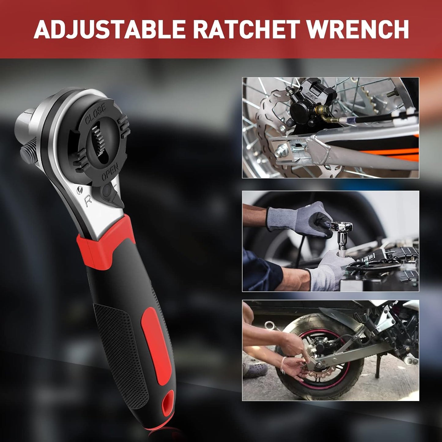 Multifunctional Universal Ratcheting Wrench, Adjustable Ratchet Wrench for 1/4-7/8 Inch Screw Anti-Rust Universal Adjustable Socket Wrench Ratcheting Set With No-slip Handle Manual Sleeve Repair Tool