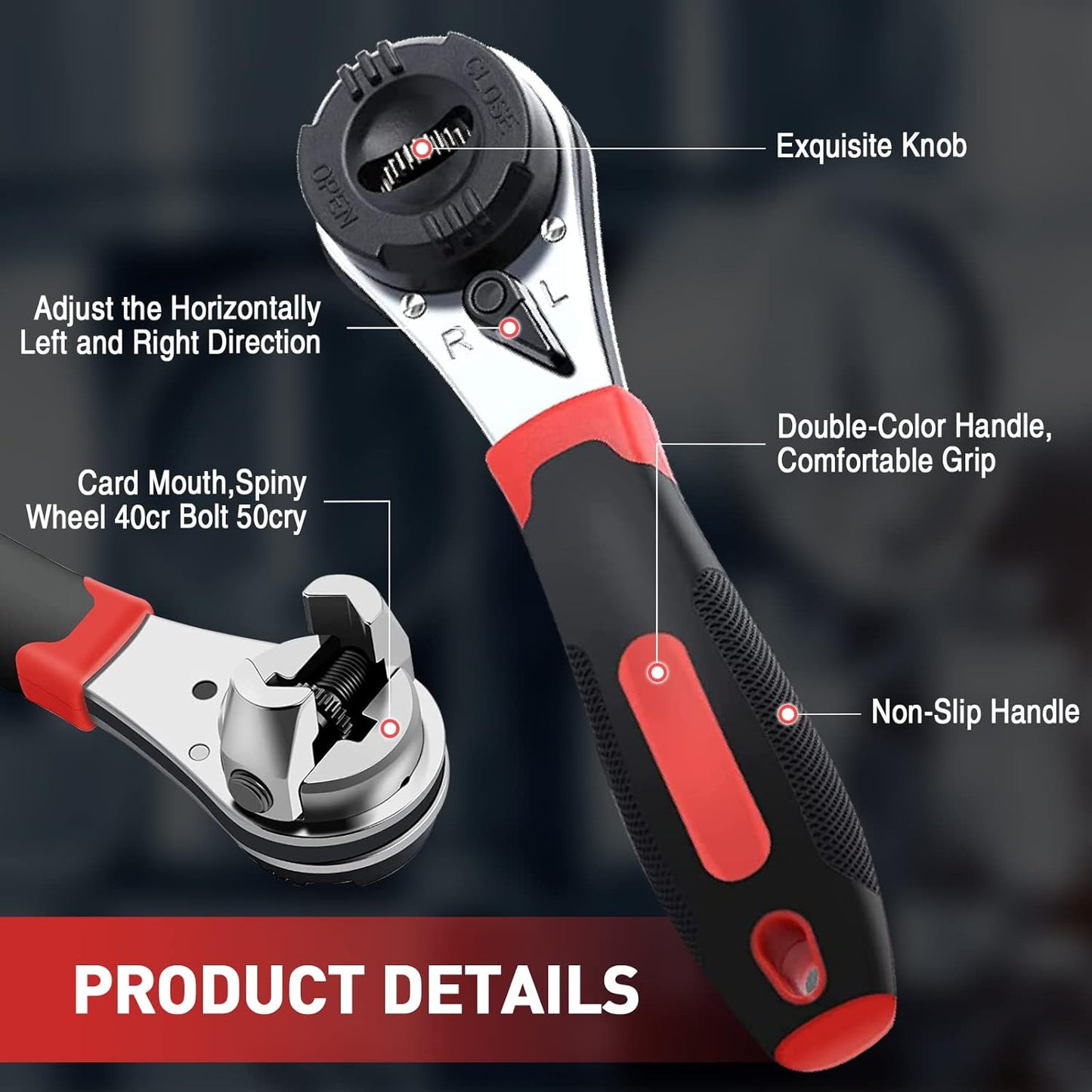 Multifunctional Universal Ratcheting Wrench, Adjustable Ratchet Wrench for 1/4-7/8 Inch Screw Anti-Rust Universal Adjustable Socket Wrench Ratcheting Set With No-slip Handle Manual Sleeve Repair Tool