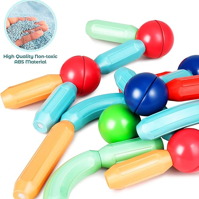 128Pcs Magnetic Building Blocks Educational STEM Learning Toy for Kids 3+, Boys &amp; Girls. Multicolor Magnet Stick with Balls Game Set (128 Pcs)