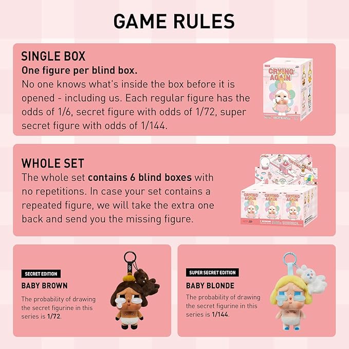 Crybaby Tears Factory Series - Vinyl face Plush Blind Box, 6PCs Crybaby Blind Box Figures, Random Design Action Figures Collectible Toys Home Decorations, Holiday Birthday Gifts, Whole Set