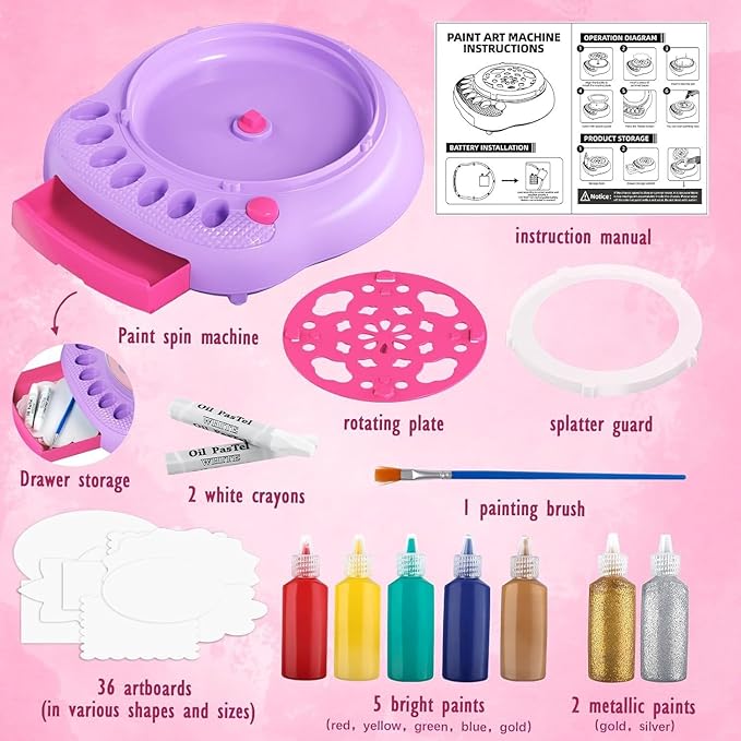 Paint Spin Art Machine Kit for Kids - Easter Arts & Crafts for Boys & Girls Ages 6+ Creative Spinner Toy Set with Paints, Artboards & Brushes - Fun Birthday Gift Idea