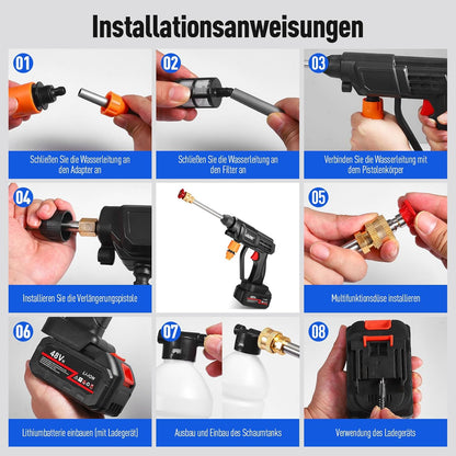 Dual battery Cordless Pressure Washer, 68V Li-ion Battery, 35cm Spray Lance, Portable Water Gun with Foam Bottle and Accessories
