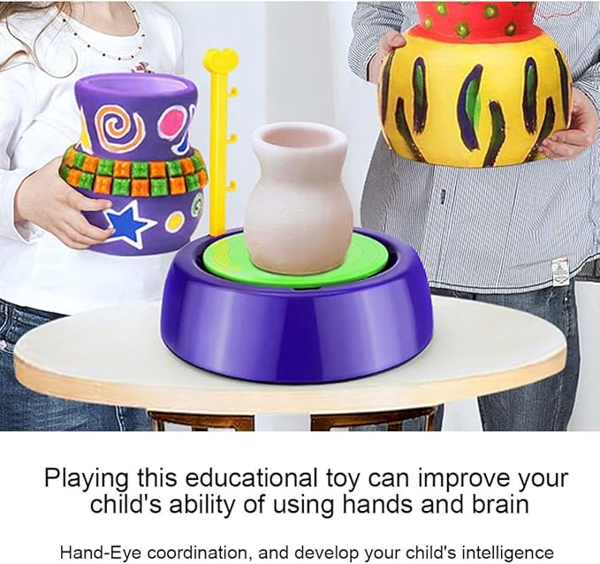 Kids Electric Pottery Wheel Kit, Complete DIY Clay Craft Studio with Air-Dry Clay, Tools, and Mini Pottery Machine, Educational Art Toy for Children, for Ages 8+, Home