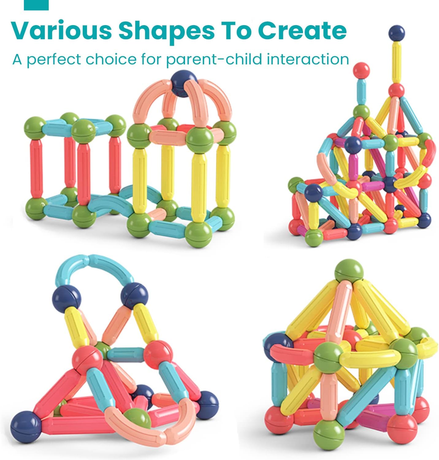 128Pcs Magnetic Building Blocks Educational STEM Learning Toy for Kids 3+, Boys &amp; Girls. Multicolor Magnet Stick with Balls Game Set (128 Pcs)