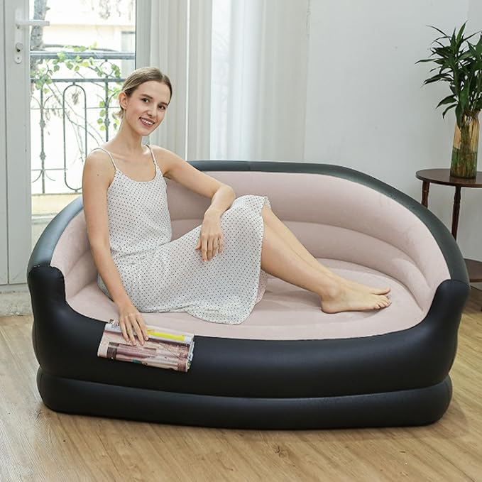 Inflatable Sofa, Folding Inflatable Sofa, Two Seater Armchair for Adults, Comfortable Portable Air Sofa with 2 Repair Patches for Living Room, Patio, Camping