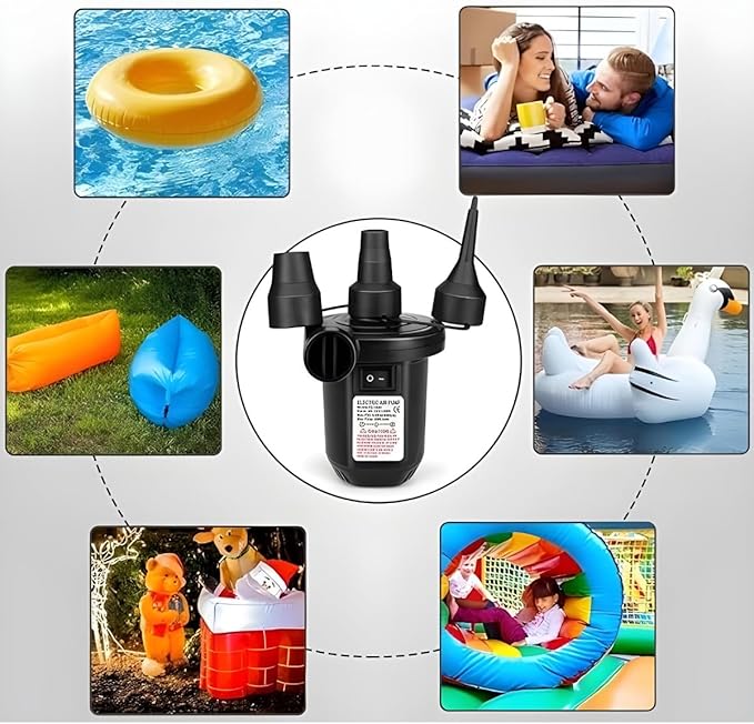 Portable Electric Air Pump for Inflatables – AC/DC High-Pressure Air Mattress Pump – Fast Inflator & Deflator for Pool Floats, Boats, Rafts, Beds, Camping Gear