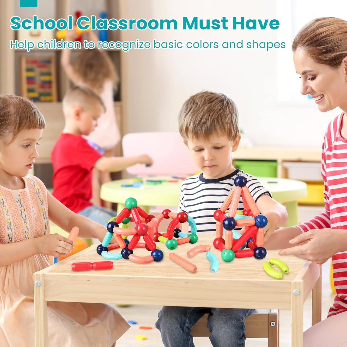 128Pcs Magnetic Building Blocks Educational STEM Learning Toy for Kids 3+, Boys &amp; Girls. Multicolor Magnet Stick with Balls Game Set (128 Pcs)