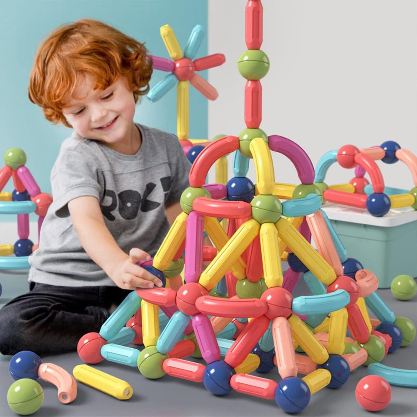 128Pcs Magnetic Building Blocks Educational STEM Learning Toy for Kids 3+, Boys &amp; Girls. Multicolor Magnet Stick with Balls Game Set (128 Pcs)