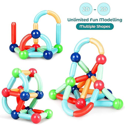 128Pcs Magnetic Building Blocks Educational STEM Learning Toy for Kids 3+, Boys &amp; Girls. Multicolor Magnet Stick with Balls Game Set (128 Pcs)