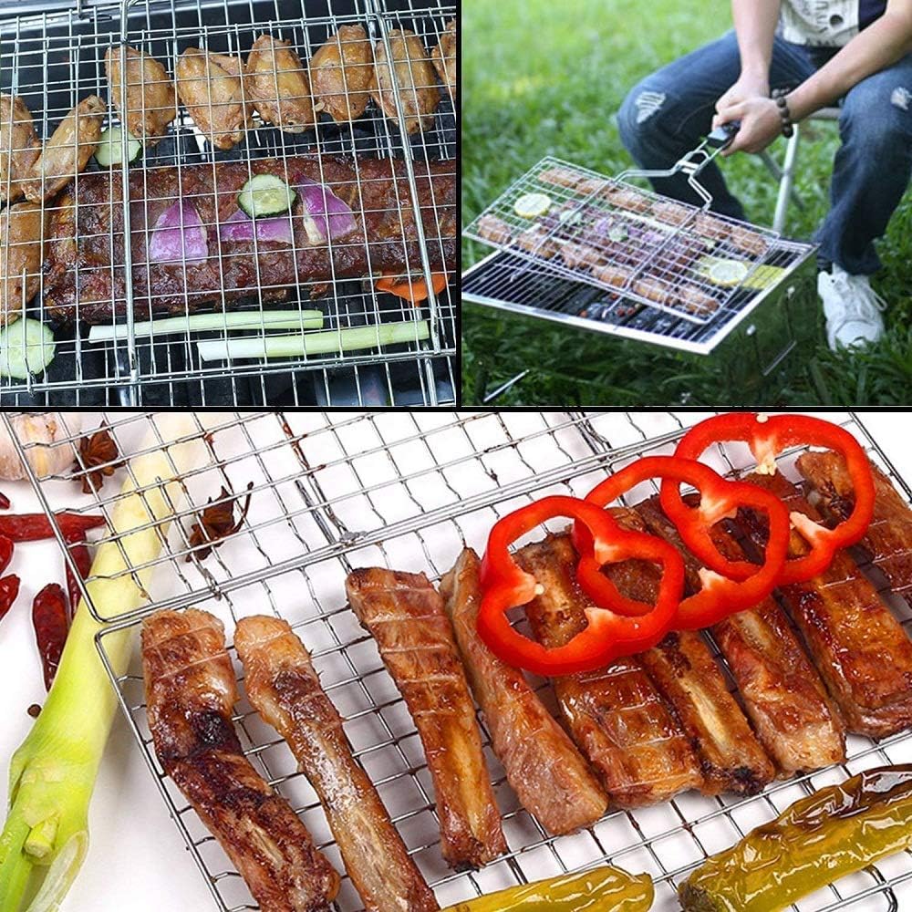 BBQ Grill Basket, Fish Grill Basket with Handle- Stainless Steel Grilling Basket with Removable Handle - Perfect for Fish, Meat, Chicken, Vegetables, Steak, Shrimp and More