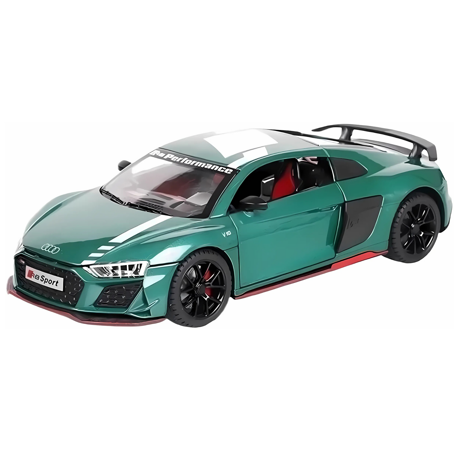 نموذج سيارة محاكاة رياضية Audi R8 V10 بمقياس 1:24 مع صوت وإضاءة قابلة للسحب للخلف