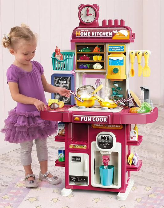 Kids Kitchen Playset 2 in 1,Cooking and Surpermarket Pretend Play Interactive Station with Sink, Water, Steam, Sound, Accessories (83 Pcs) - For Kids Toddlers 3-5