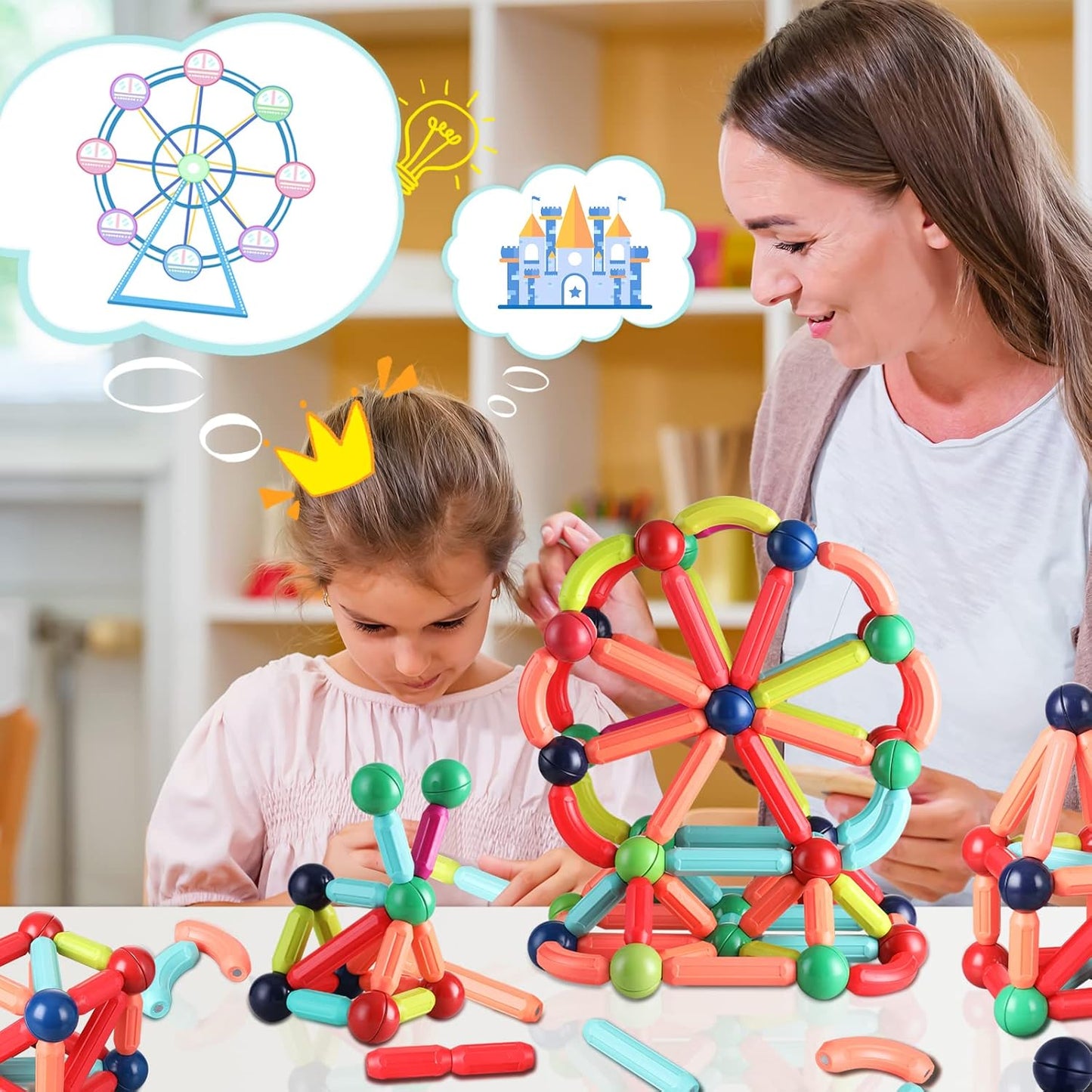 128Pcs Magnetic Building Blocks Educational STEM Learning Toy for Kids 3+, Boys &amp; Girls. Multicolor Magnet Stick with Balls Game Set (128 Pcs)