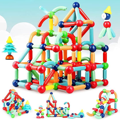 128Pcs Magnetic Building Blocks Educational STEM Learning Toy for Kids 3+, Boys &amp; Girls. Multicolor Magnet Stick with Balls Game Set (128 Pcs)