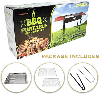 Stainless Steel Charcoal BBQ Grill – Large Black Foldable Barbecue Stand with Side Shelf & Storage Basket, Portable Grill for Camping, Picnic, Backyard, Travel & Outdoor Cooking (68x66.5x30 CM)