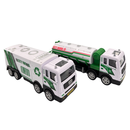 Haizol 2pc Children's Plastic Toy Sanitation Garbage Truck Inertial Sweeping Water Rescue Vehicle Simulation Model for Boys