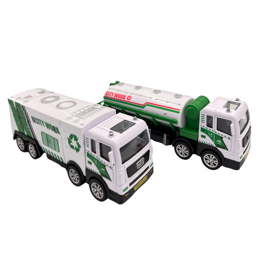 Haizol 2pc Children's Plastic Toy Sanitation Garbage Truck Inertial Sweeping Water Rescue Vehicle Simulation Model for Boys
