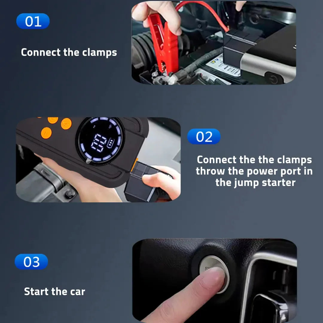 HiMK CM-315 Portable Car Jump Starter With Air Compressor, Emergency Power Bank & LED