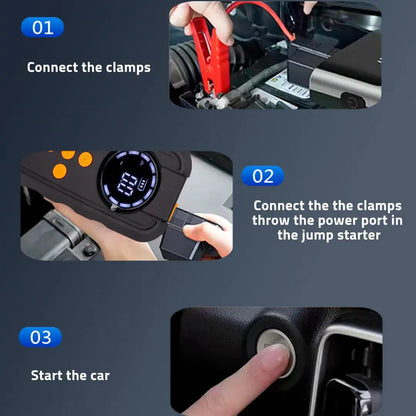 HiMK CM-315 Portable Car Jump Starter With Air Compressor, Emergency Power Bank & LED