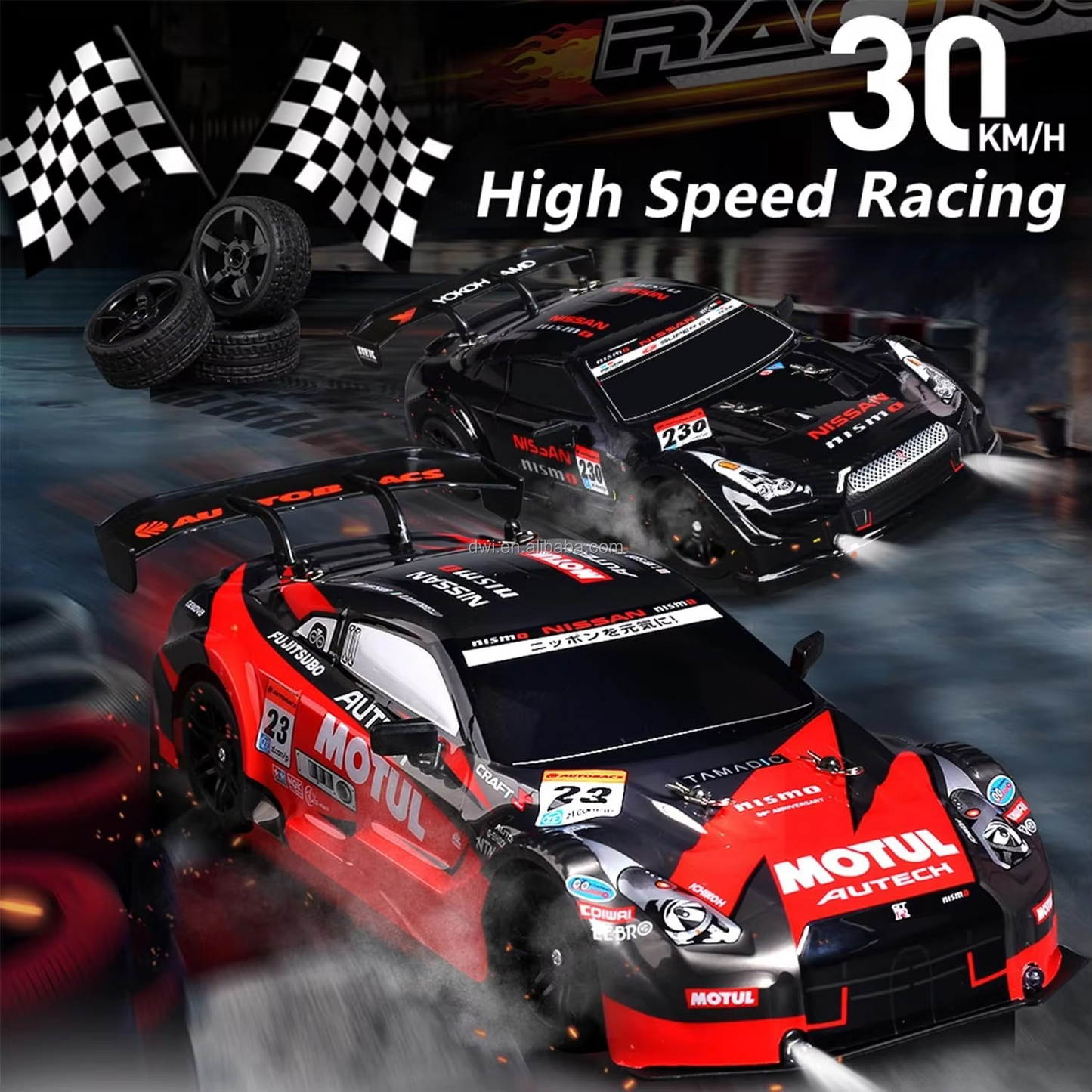Haizol RC Drift Car 4WD 30+KM/H Full Proportional High Speed RC Car RTR with LED Lights and Drifting Tires Racing Sport Toy for Adults Boys Girls Kids(Green)