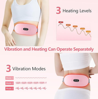 Portable Heating Pad for Period Cramps Cordless Menstrual Heating Pad with 3 Heat Levels and 3 Massage Modes, Birthday Gifts for Women and Girls (Pink)