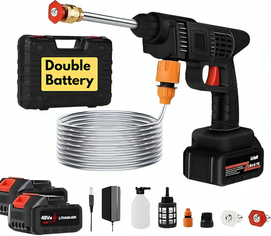 Dual battery Cordless Pressure Washer, 68V Li-ion Battery, 35cm Spray Lance, Portable Water Gun with Foam Bottle and Accessories