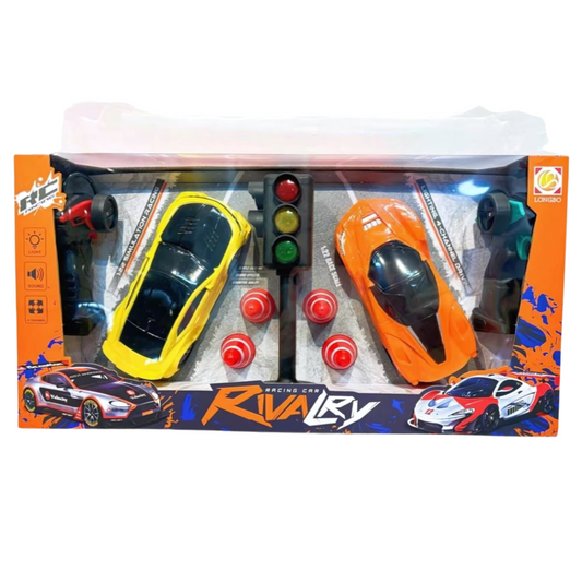 Haizol 2 Pack Remote Control Car with Traffic Light and traffic Cones, 1:22 Scale Toys for Kids Toddlers Age 3-12 Year Sports Racing Car with Headlights ,Yellow & Orange