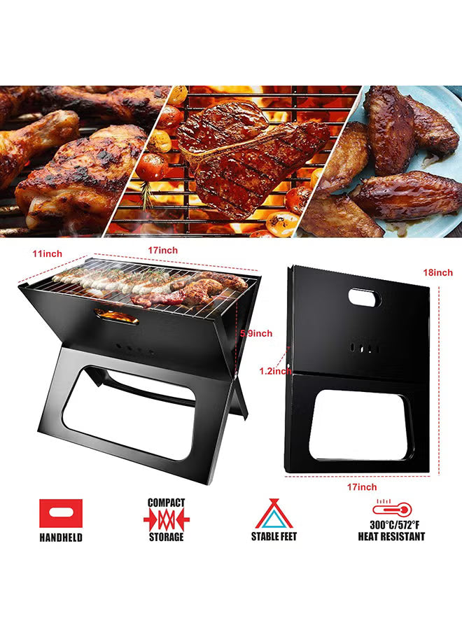 Portable BBQ Charcoal Grill Black 44x27.5 CM