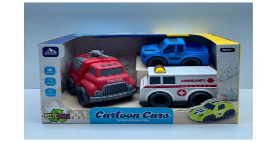 Haizol 3-piece set Toddler play set(fire truck, ambulance, pickup truck, police car) Environmentally Friendly Cartoon Sliding Helicopter Aircraft Airplane Toys for Kids Babys Educational Toys