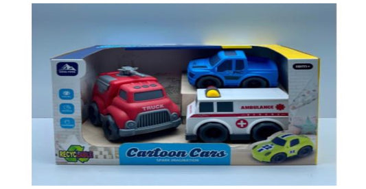 Haizol 3-piece set Toddler play set(fire truck, ambulance, pickup truck, police car) Environmentally Friendly Cartoon Sliding Helicopter Aircraft Airplane Toys for Kids Babys Educational Toys