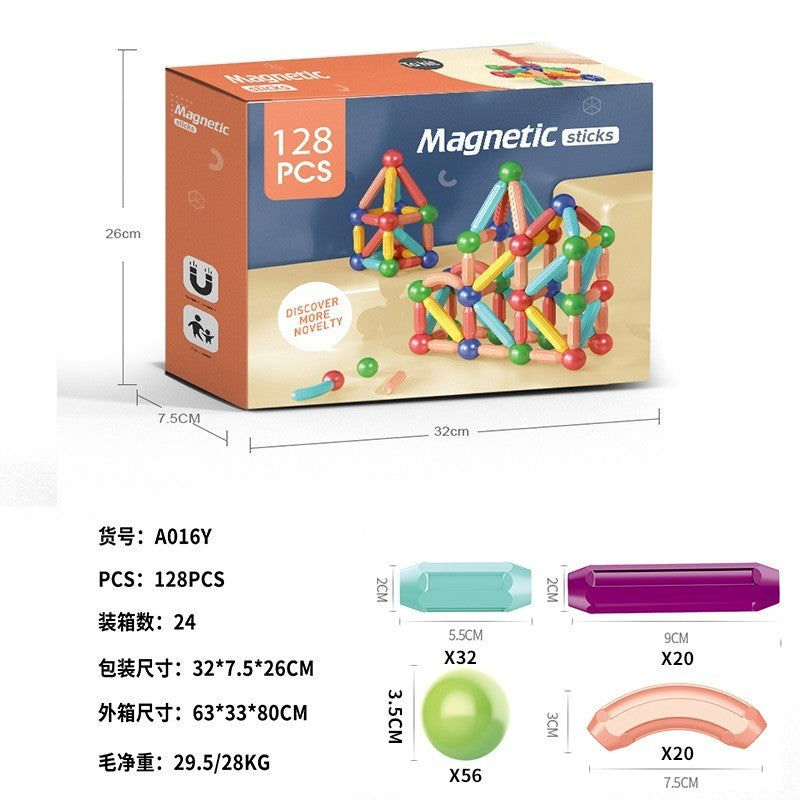 128Pcs Magnetic Building Blocks Educational STEM Learning Toy for Kids 3+, Boys &amp; Girls. Multicolor Magnet Stick with Balls Game Set (128 Pcs)