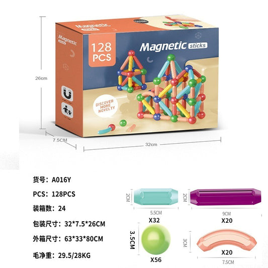 128Pcs Magnetic Building Blocks Educational STEM Learning Toy for Kids 3+, Boys &amp; Girls. Multicolor Magnet Stick with Balls Game Set (128 Pcs)