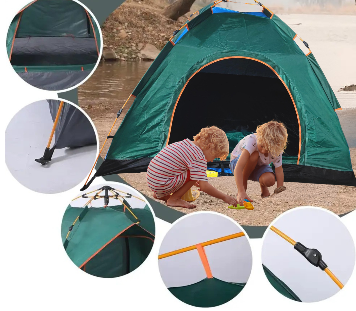 Automatic Pop-Up Camping Tent for 3-4 Persons – Waterproof, Windproof, and UV Resistant Family Tent with Easy Setup for Outdoor Adventures