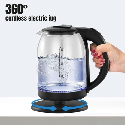 Electric Glass Kettle, 1500W, 1.8L, Strong Glass Body, 360° cordless electric jug, Overheat protection with Automatic cut-off, LED Indicator