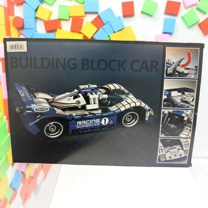 Block Build Racing Car Building Block Set (484 Pieces). Racing Car Building Blocks for Kids and Adults (Blue)