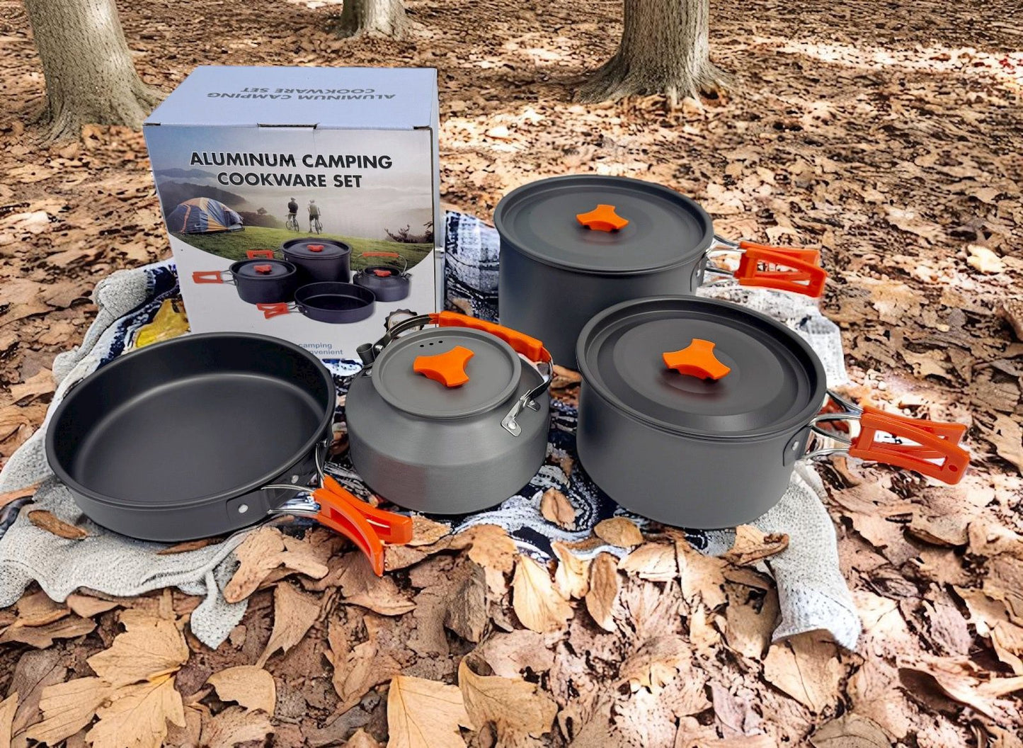 Camping Cooking Set with Tea Kettle Storage Bag Frying Pan Portable Camping Cookware Set for 2 to 3 People Camping Cookware