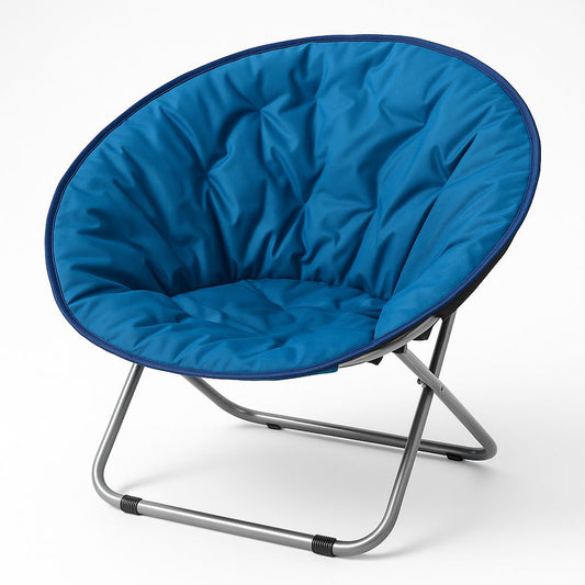 Moon Chair, Foldable Steel Frame, Wide Seat,  Blue