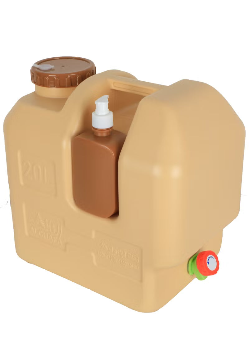Camping water tank 20 Liter with tap and soap dispenser, plastic Water Container