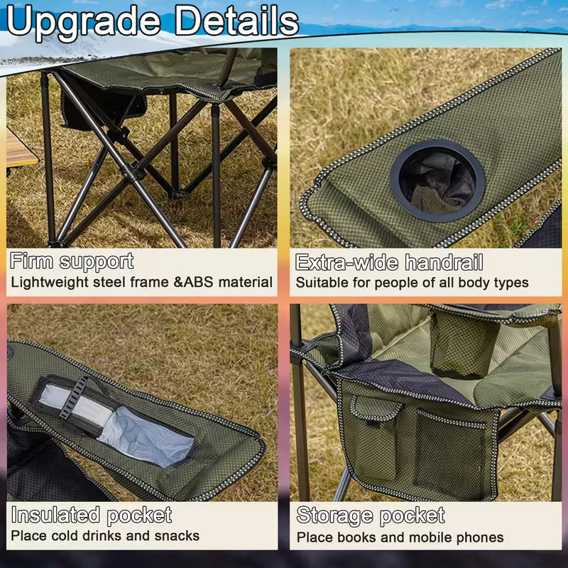 Folding Camping Chairs with Cooler Bag,Portable Lawn Chair w/Cup Holder, Carry Bag, Heavy Duty Outdoor Camp Chair for Adults,Perfect for Garden,Hiking,Picnics and Beach Trips,Forest