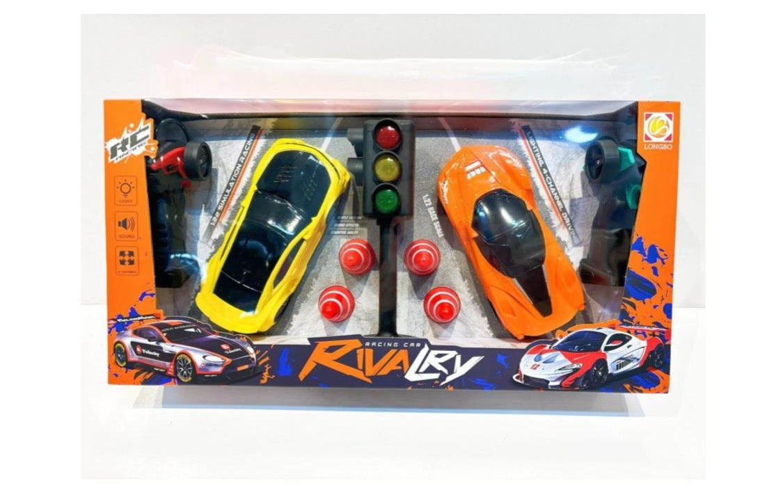 Haizol 2 Pack Remote Control Car with Traffic Light and traffic Cones, 1:22 Scale Toys for Kids Toddlers Age 3-12 Year Sports Racing Car with Headlights ,Yellow & Orange